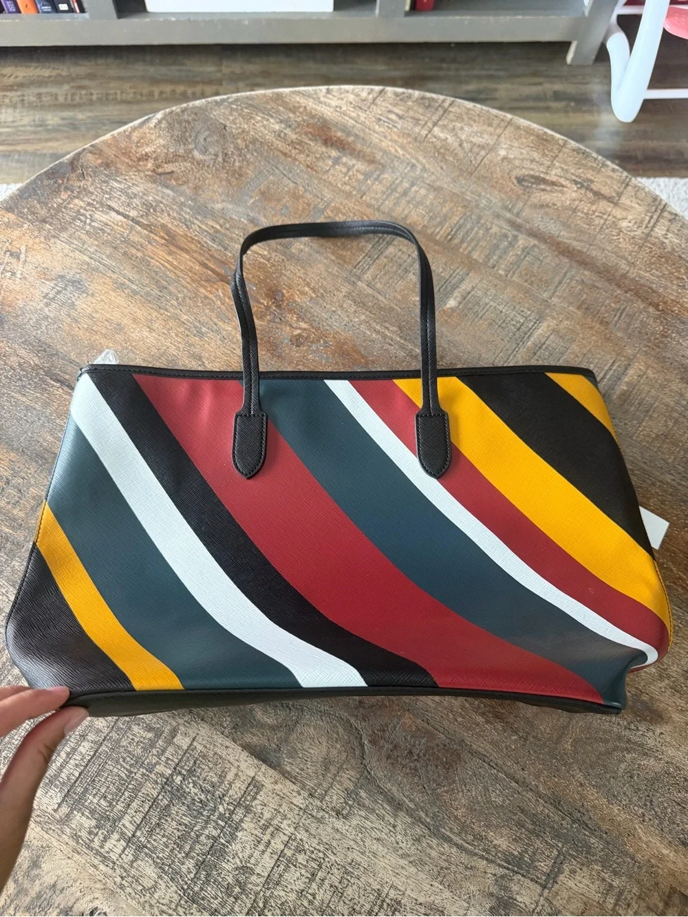 Harrods Multicolor Diagonal Stripe Tote - Red, Black, White & Mustard